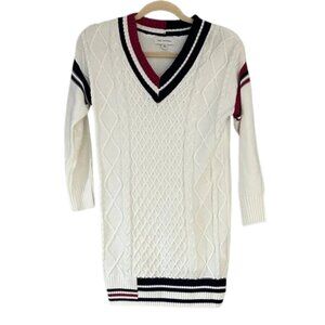 Free Assembly Girls Cream Cable-Knit V-Neck Sweater Dress – Classic Preppy Style